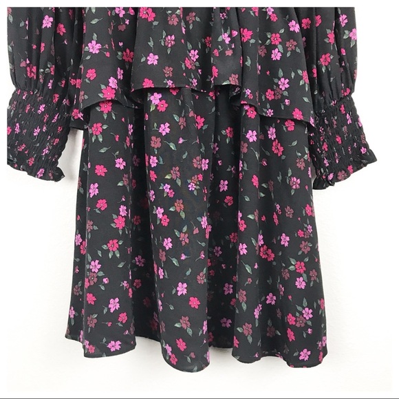 For Love & Lemons Off the Shoulder Black Floral Tiered Dress Size Small - Picture 4 of 9